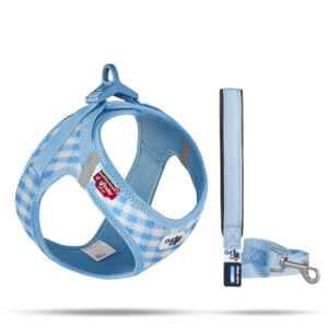 Curli Clasp Air-Mesh- Kit peitoral e trela para cão pequeno (Azul)