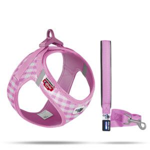 Curli Clasp Air-Mesh- Kit peitoral e trela para cão pequeno (Rosa)