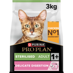 Pro Plan Delicate Digestion- Ração seca de frango para gato esterilizado com sensibilidade digestiva (3kg)