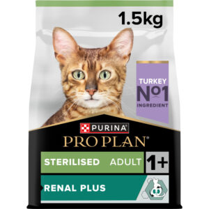 Pro Plan Renal Plus- Ração seca de peru para gato esterilizado para suporte renal (1,5kg)