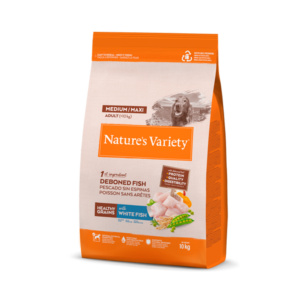 natures-variety-racao-seca-adult-medium-white-fish-10-kg Nature's Variety Medium Adult- Ração seca de peixe branco para cão adulto médio
