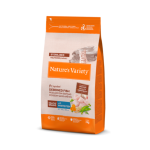 Nature's Variety Healthy Grain Sterilized- Ração seca de peixe branco para gato esterilizado