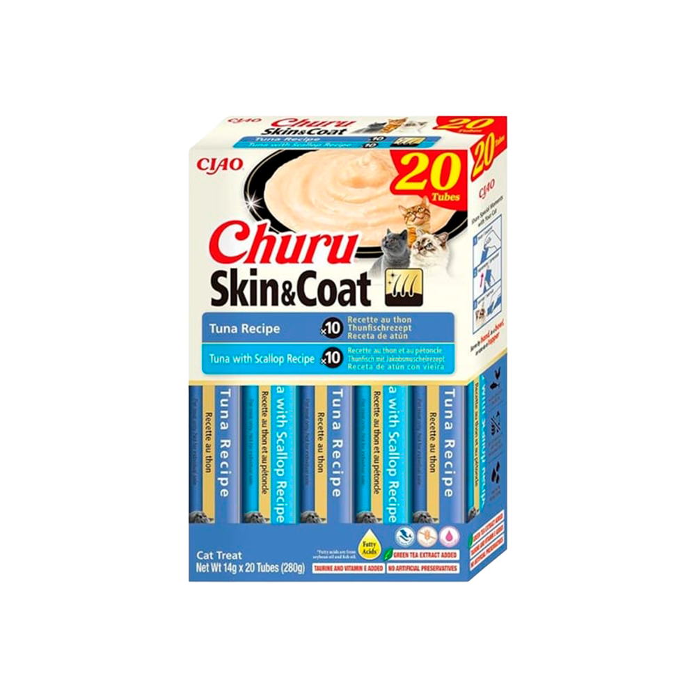 Churu Skin & Coat- Snack líquido variedades de atum para gato