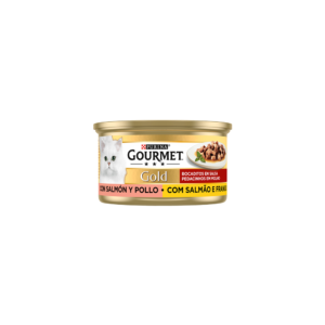 Gourmet Gold- Pedacinhos em molho com salmão e frango para gato